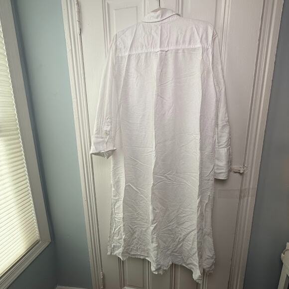 J Crew Shirt Coverup Womens XL White Tunic Button Front Roll Tab Sleeve Collared - Picture 6 of 8